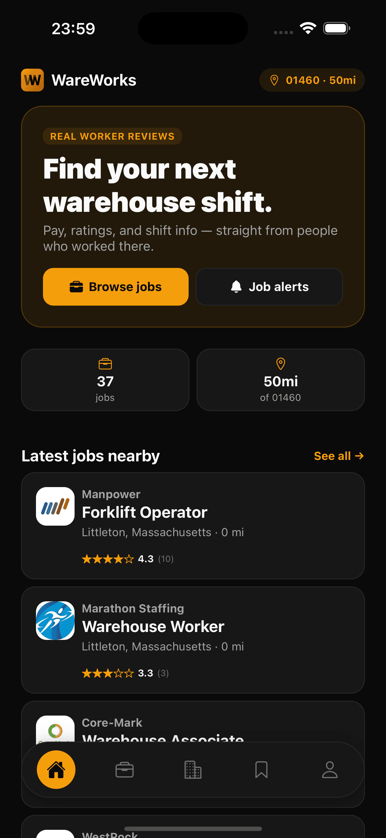WareWorks app screen